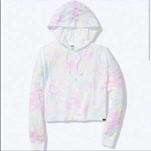 Pink Victoria’s Secret Tie Dyed Mesh Cropped Hoodie Pink Blue Green White NWT